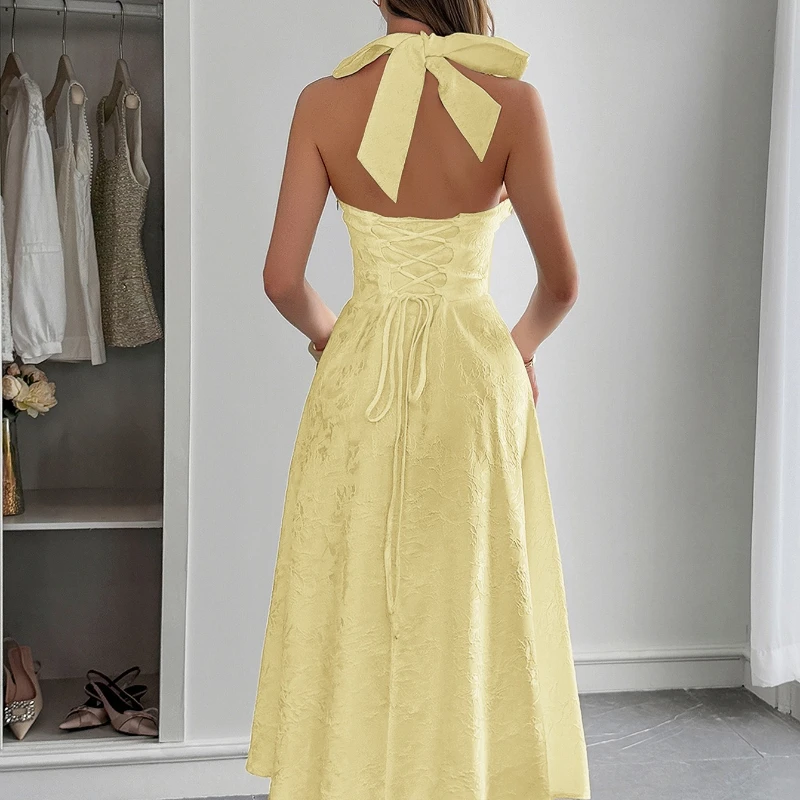 Sexy Solid Backless Lace Up Bow Summer Long Dresses for Women's Elegant Halter Neck Sleeveless Prom Evening Party Maxi Dress
Sexy Solid Backless Lace Up Bow Summer Long Dresses for Women's Elegant Halter Neck Sleeveless Prom Evening Party Maxi Dress