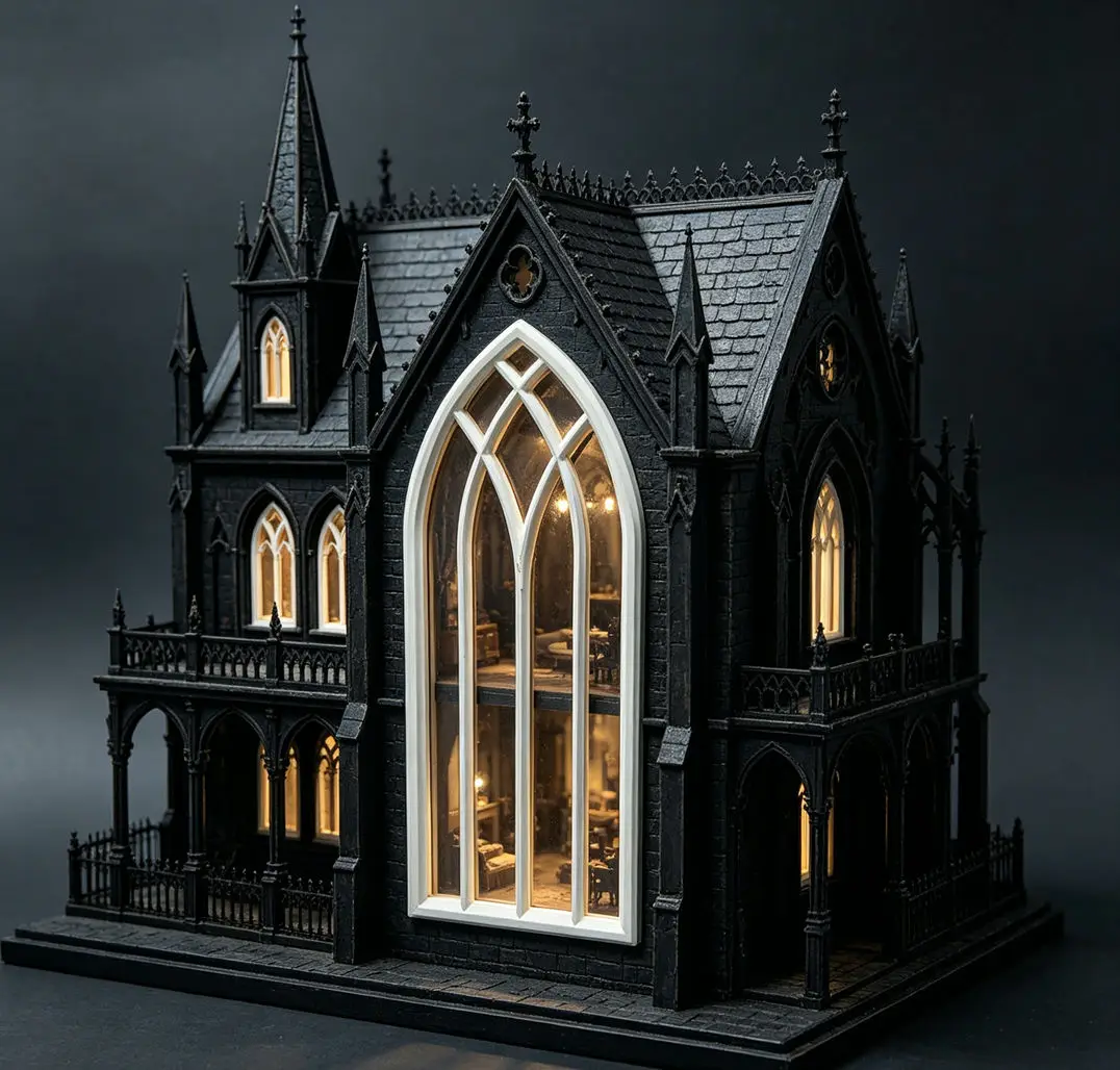 Miniature Dollhouse Gothic Arched Window, 1/12 Scale Cathedral Style Lattice Frame, Dark Aesthetic Scene Decor
Miniature Dollhouse Gothic Arched Window, 1/12 Scale Cathedral Style Lattice Frame, Dark Aesthetic Scene Decor