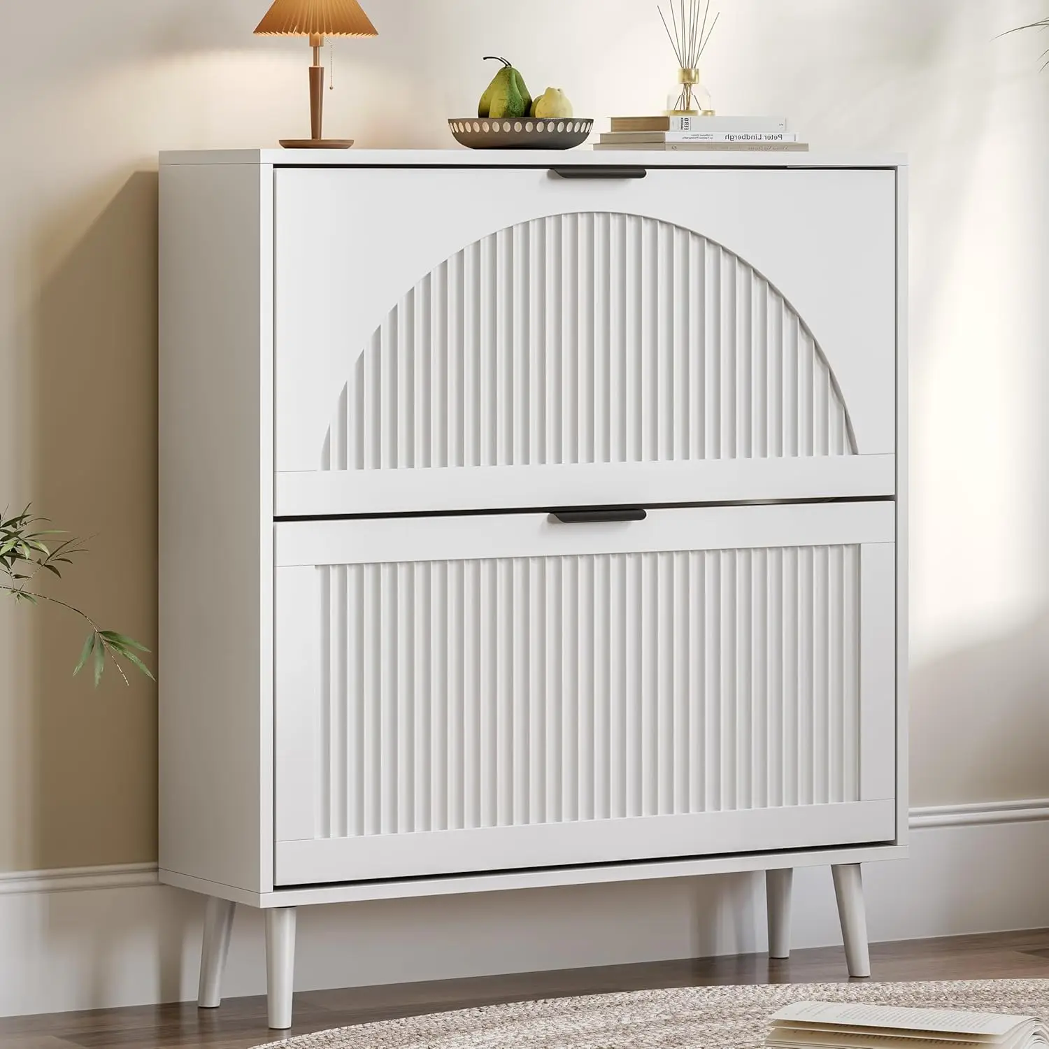 Shoe Cabinet for Entryway with 2 Flip Drawers, Slim Wooden Shoe Storage Organizer with Modern Fluted Pannel, Customized
Shoe Cabinet for Entryway with 2 Flip Drawers, Slim Wooden Shoe Storage Organizer with Modern Fluted Pannel, Customized