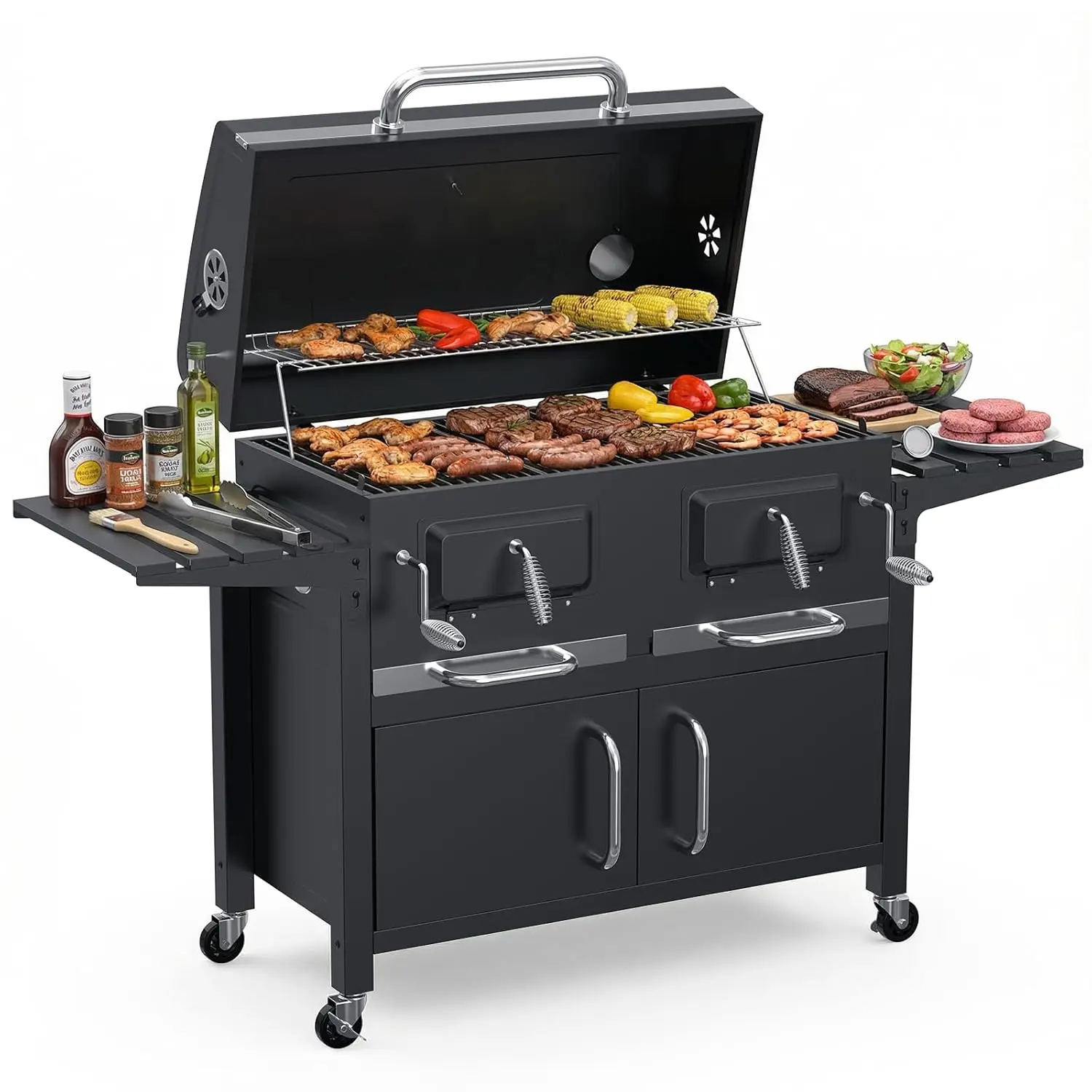 63" Oversized Charcoal BBQ Grill & Smoker, Large Outdoor Grill with 2 Individual Lifting Charcoal Trays, Cabinet-Style, Custom
63" Oversized Charcoal BBQ Grill & Smoker, Large Outdoor Grill with 2 Individual Lifting Charcoal Trays, Cabinet-Style, Custom