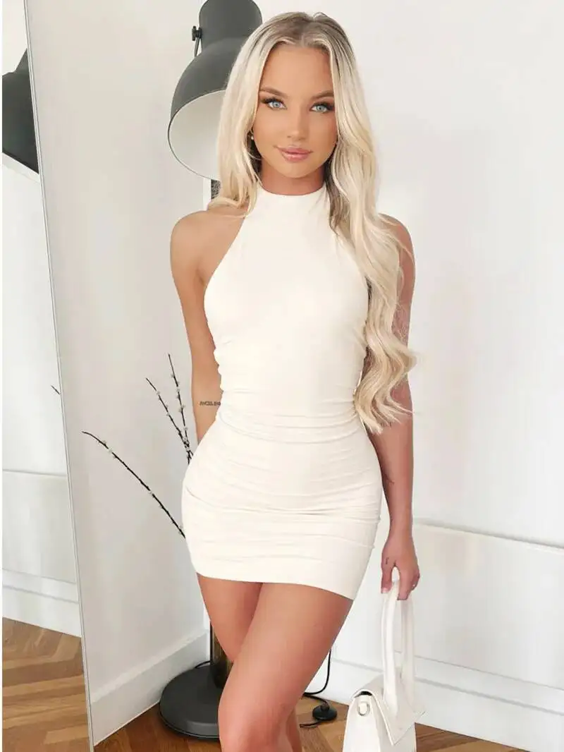 Sexy Halter Backless Bodycon Dress Sleeveless Ruched Slim Mini Dress For Women Party Tight Sundress Clubwear Vestidos Lady E4L7
Sexy Halter Backless Bodycon Dress Sleeveless Ruched Slim Mini Dress For Women Party Tight Sundress Clubwear Vestidos Lady E4L7