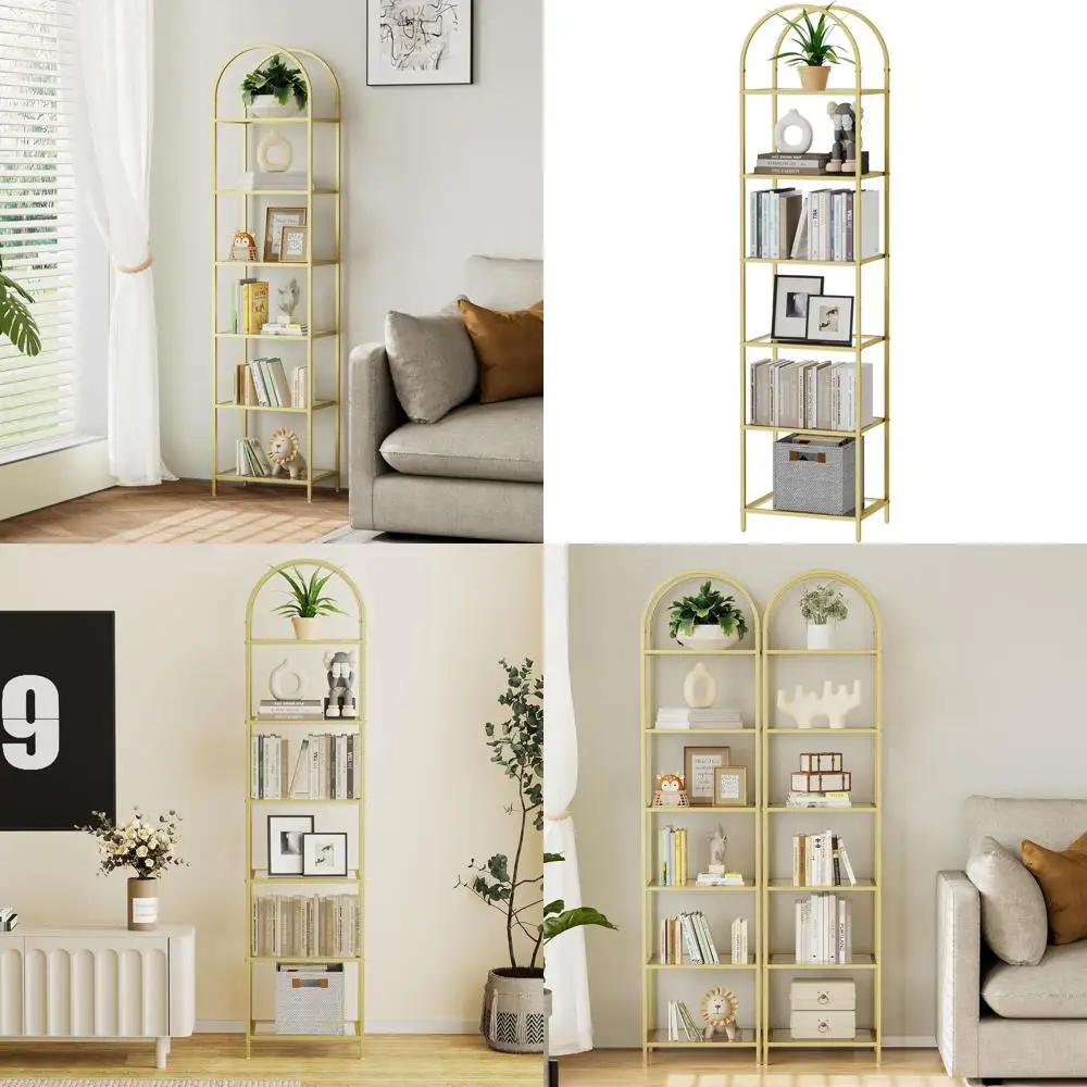 Arched Metal Bookcase with Tempered Glass Shelves for Home, Office, Living & Bedroom - Modern Golden Style
Arched Metal Bookcase with Tempered Glass Shelves for Home, Office, Living & Bedroom - Modern Golden Style