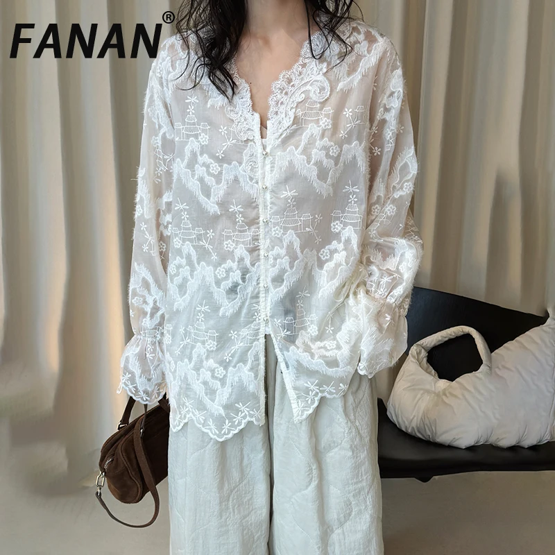 FANAN Elegant Lace Embroidery Design Shirts For Women V Neck Single Breasted Office Lady Temperament Tops 2026 Spring New
FANAN Elegant Lace Embroidery Design Shirts For Women V Neck Single Breasted Office Lady Temperament Tops 2026 Spring New