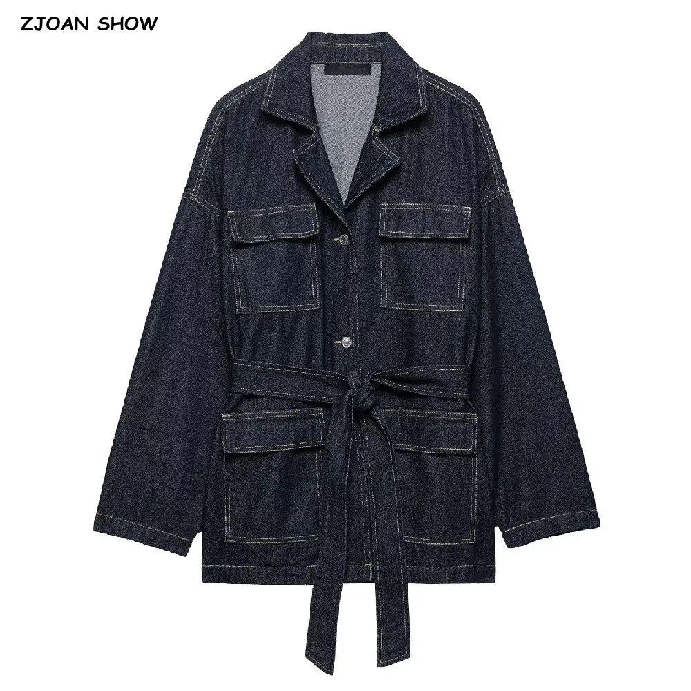 2025 Autumn Women Lapel Denim Safari Coat Front 2 Pockets Tie Bow Sashes Waist Single-Breasted Buttons Jacket Loose Outerwear
2025 Autumn Women Lapel Denim Safari Coat Front 2 Pockets Tie Bow Sashes Waist Single-Breasted Buttons Jacket Loose Outerwear