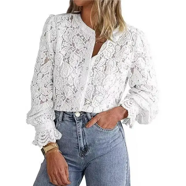 Ruffle Sleeve Lace Shirt Short Sved Top Seasonal Women's Fashionable Elegant Style Long Sleeve Open Cardigan Pure Color
Ruffle Sleeve Lace Shirt Short Sved Top Seasonal Women's Fashionable Elegant Style Long Sleeve Open Cardigan Pure Color