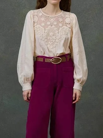 Ele Gentle Autumn Winter Cotton Blend Embroidered Lace Hollow out Ladies irt Crew Ne Bubble Sve Thin Long Sve
Ele Gentle Autumn Winter Cotton Blend Embroidered Lace Hollow out Ladies irt Crew Ne Bubble Sve Thin Long Sve