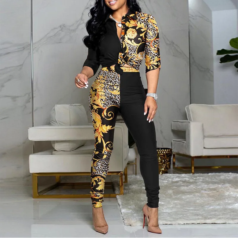Casual suit color matching printed long-sleeved lapel shirt casual pants two-piece set fashionable simple and versatile temperam
Casual suit color matching printed long-sleeved lapel shirt casual pants two-piece set fashionable simple and versatile temperam