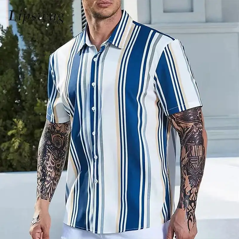 Classic Mens Striped Printing Shirts Spring Summer Vintage Buttoned Turn-down Collar Shirt Daily Casual Men Short Sleeve Shirts
Classic Mens Striped Printing Shirts Spring Summer Vintage Buttoned Turn-down Collar Shirt Daily Casual Men Short Sleeve Shirts