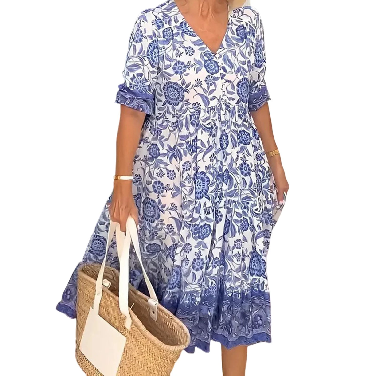 Womens Floral V Neck Long Skirts Female Summer Slim Dress Gift for Mother Woman Lover
Womens Floral V Neck Long Skirts Female Summer Slim Dress Gift for Mother Woman Lover