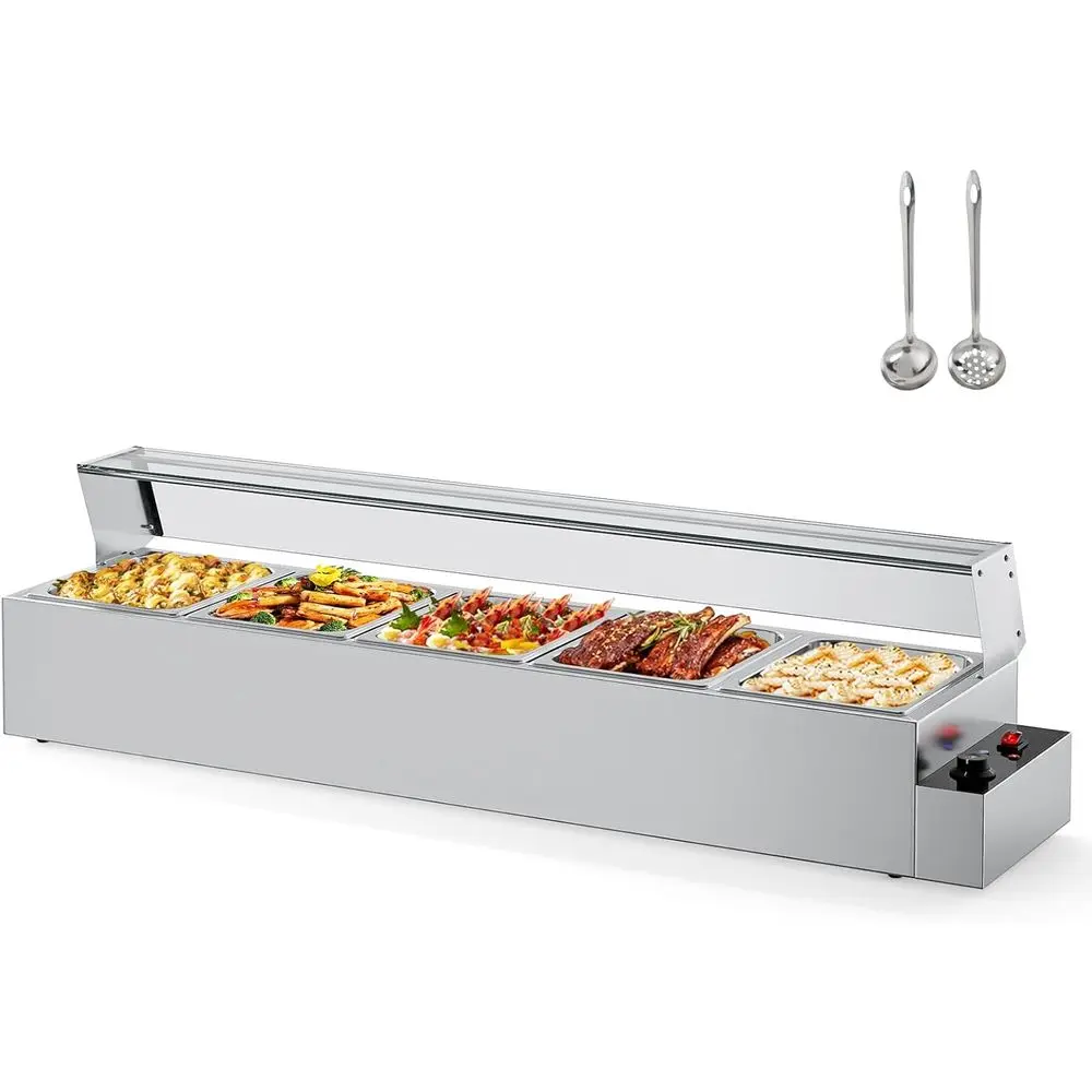 1700W 5-Pan Stainless Steel Steam Table with Acrylic Shield, Temperature Control for Restaurant Use
1700W 5-Pan Stainless Steel Steam Table with Acrylic Shield, Temperature Control for Restaurant Use