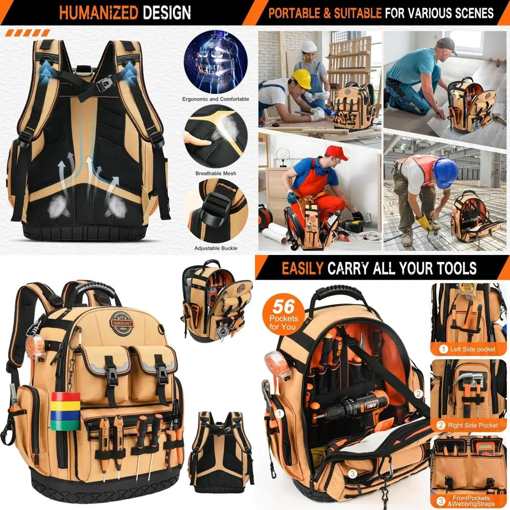 Large Heavy-Duty Brown Tool Backpack with Molded Base and Lock for Electricians and Construction Workers
Large Heavy-Duty Brown Tool Backpack with Molded Base and Lock for Electricians and Construction Workers