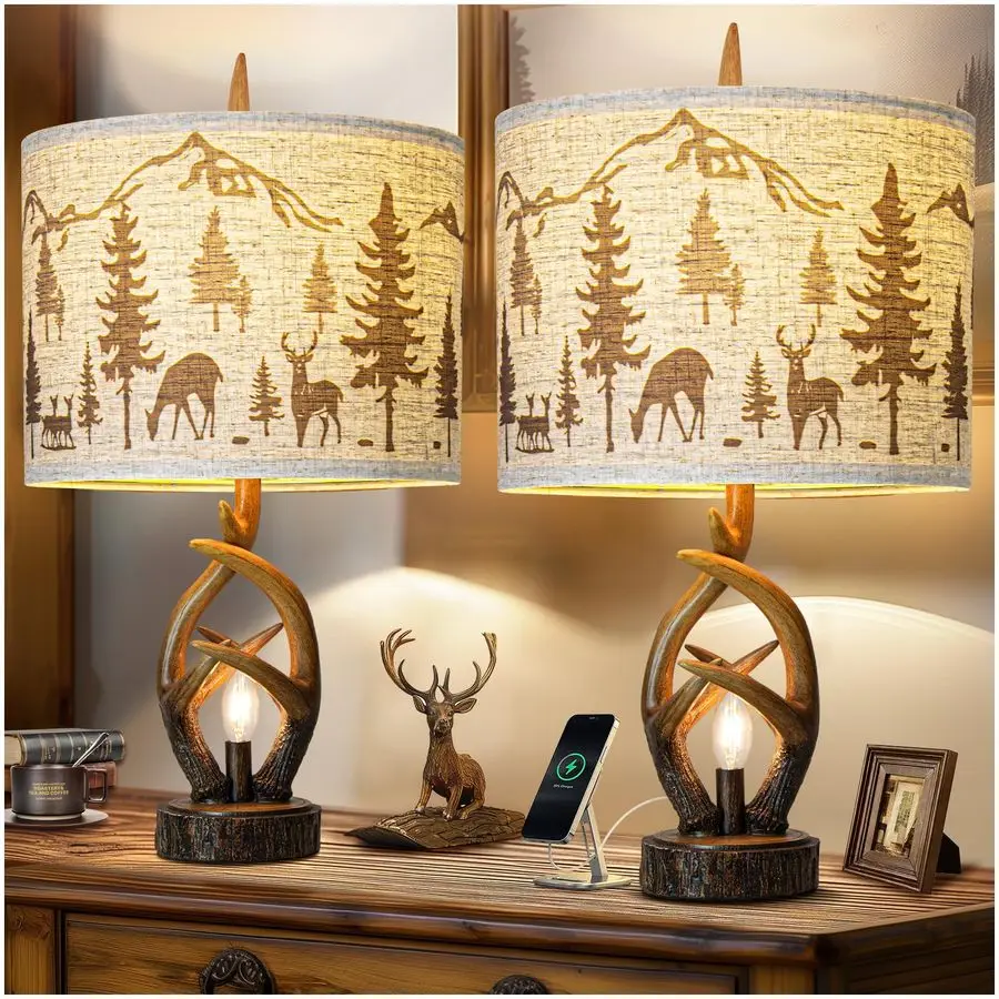 Deer Antler Table Lamp Set of 2 For Living Room with USB Ports, Rustic Bedside Lamp with Nightlight For Bedroom, linen Fabric Sh
Deer Antler Table Lamp Set of 2 For Living Room with USB Ports, Rustic Bedside Lamp with Nightlight For Bedroom, linen Fabric Sh