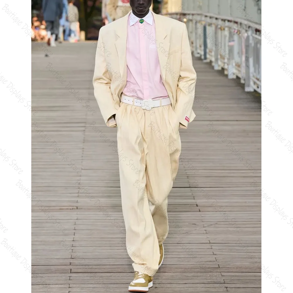 Светло-желтый свободный однобортный мужской костюм с остроконечными лацканами, деловой повседневный деловой костюм Homme, комплект из 2 предметов, куртка, брюки 
Светло-желтый свободный однобортный мужской костюм с остроконечными лацканами, деловой повседневный деловой костюм Homme, комплект из 2 предметов, куртка, брюки