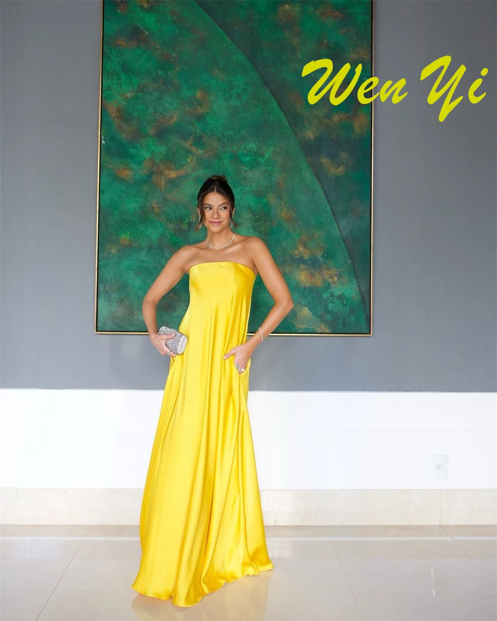 Customized Exquisite Yellow Satin Evening Dresses Fashion Strapless Sleeveless Celebrity Gowns Soft Special Occasion Gowns
Customized Exquisite Yellow Satin Evening Dresses Fashion Strapless Sleeveless Celebrity Gowns Soft Special Occasion Gowns