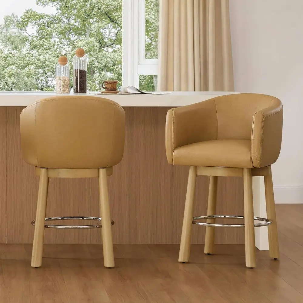 Set of 2 Leather Swivel Bar Stools, Counter Height with Arms, Solid Wood Legs, Upholstered Seats, 26 Height for Kitchen Island
Set of 2 Leather Swivel Bar Stools, Counter Height with Arms, Solid Wood Legs, Upholstered Seats, 26 Height for Kitchen Island
