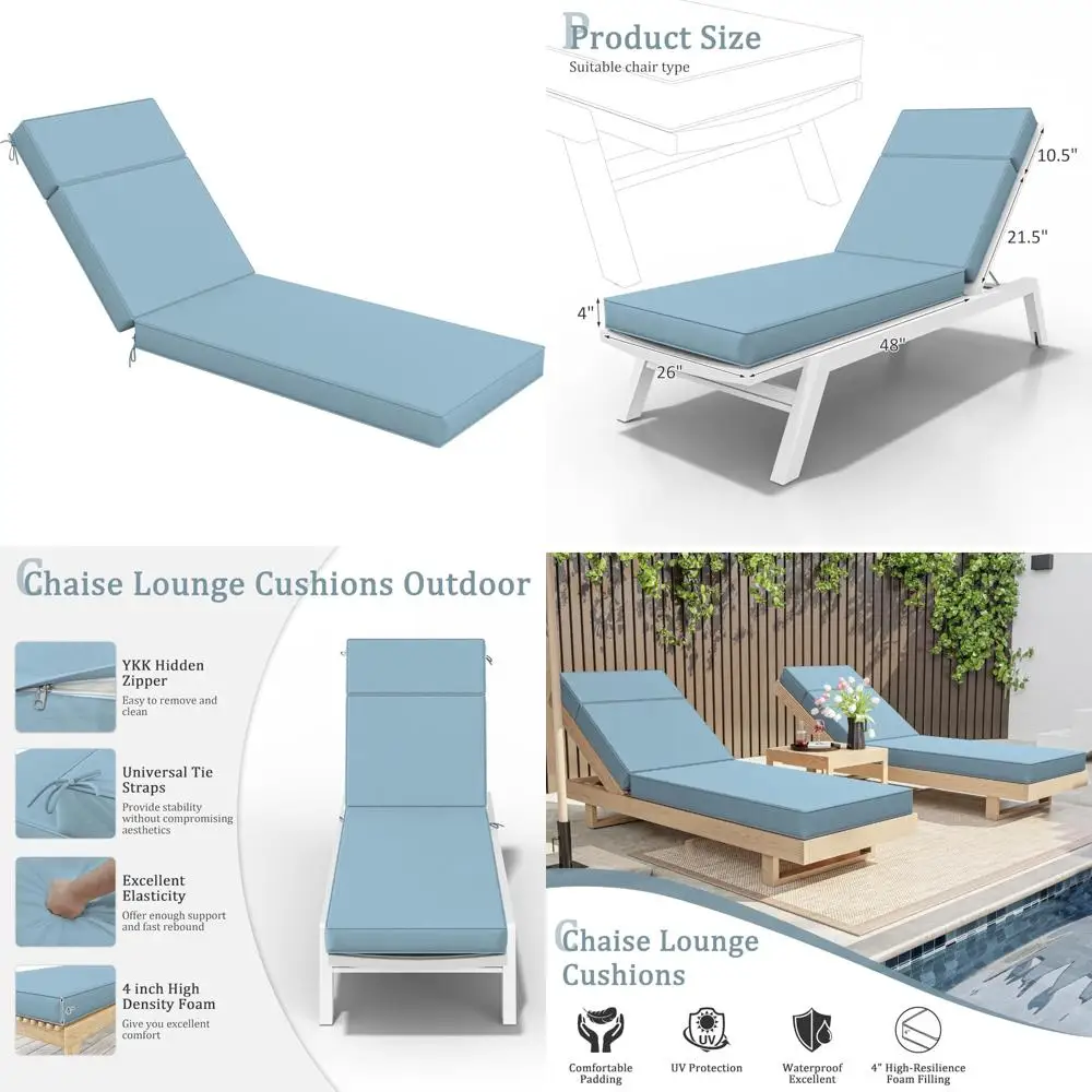 Outdoor High-Density Foam Chaise Lounge Cushions 80x26x4 Waterproof with Ties for Patio Chairs
Outdoor High-Density Foam Chaise Lounge Cushions 80x26x4 Waterproof with Ties for Patio Chairs