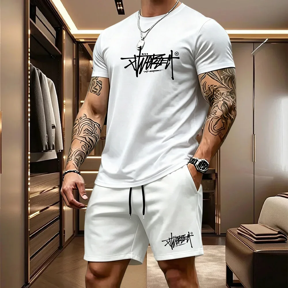 New Men Streetwear Graffiti Logo Printed Crew Neck Tee Elastic Drawstring Shorts Breathable Summer Sports Casual Suit For Men
New Men Streetwear Graffiti Logo Printed Crew Neck Tee Elastic Drawstring Shorts Breathable Summer Sports Casual Suit For Men