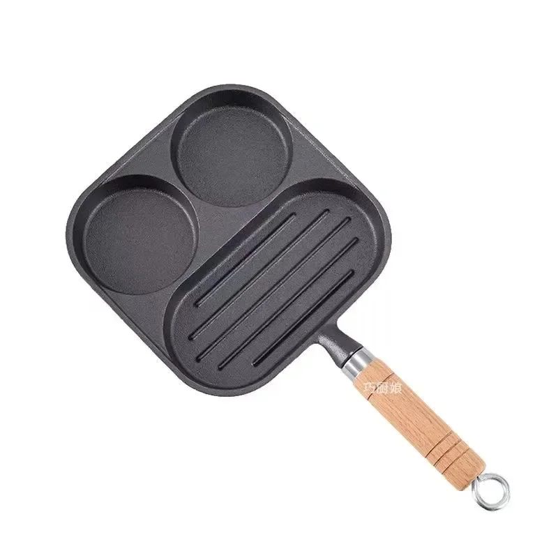 Three Cavities Cast Iron Omelet Pan for Breakfast, Non-stick Egg Frying Pan Cooker with Wooden Handle
Three Cavities Cast Iron Omelet Pan for Breakfast, Non-stick Egg Frying Pan Cooker with Wooden Handle