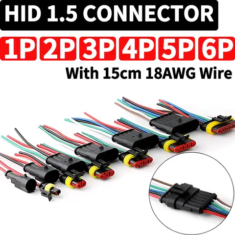 Bulk HID-Serie 1/2/3/4/5/6 Pin wasserdichter Auto-Stecker-Set – 15 cm 18 AWG Kabelbaum-Steckdosen-Set (5/20/100 Sets)