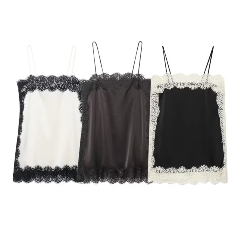 Spring Summer Women Lace Top Sexy Thin Straps Backless Satin Lady Camisole Straight Neck Female Elegant Chic Tops
Spring Summer Women Lace Top Sexy Thin Straps Backless Satin Lady Camisole Straight Neck Female Elegant Chic Tops