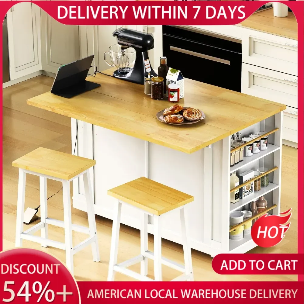 48inch Kitchen Island with 2 Bar Stools, Power Outlet,Internal Storage Rack,5 Wheels with Drop Leaf,5 Open Side Racks,2 Drawers
48inch Kitchen Island with 2 Bar Stools, Power Outlet,Internal Storage Rack,5 Wheels with Drop Leaf,5 Open Side Racks,2 Drawers