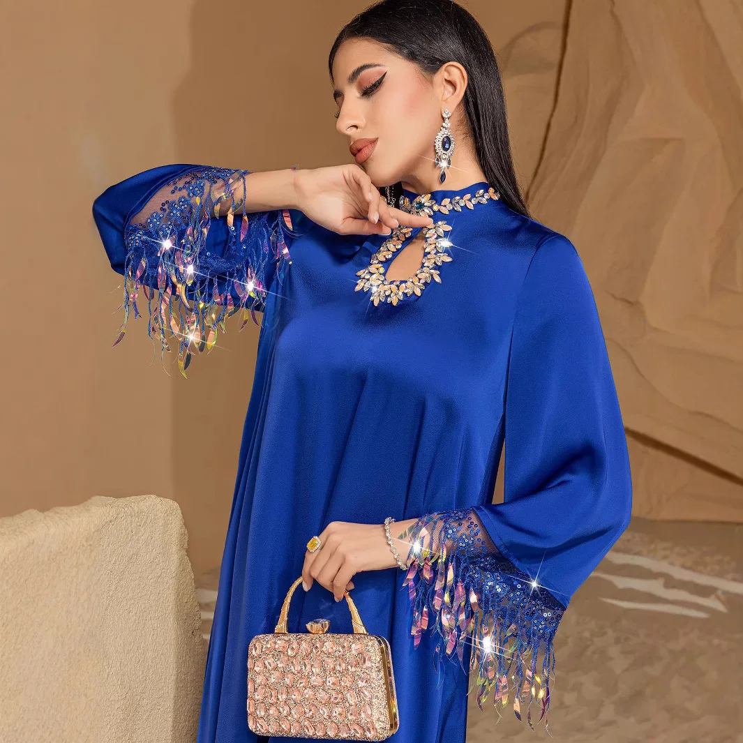 2025 Spring Summer Women Muslim Dubai Luxury Sequined Tassel Rhinestone Blue Long Dress Abaya , Middle Eastern Dresses for Woman
2025 Spring Summer Women Muslim Dubai Luxury Sequined Tassel Rhinestone Blue Long Dress Abaya , Middle Eastern Dresses for Woman