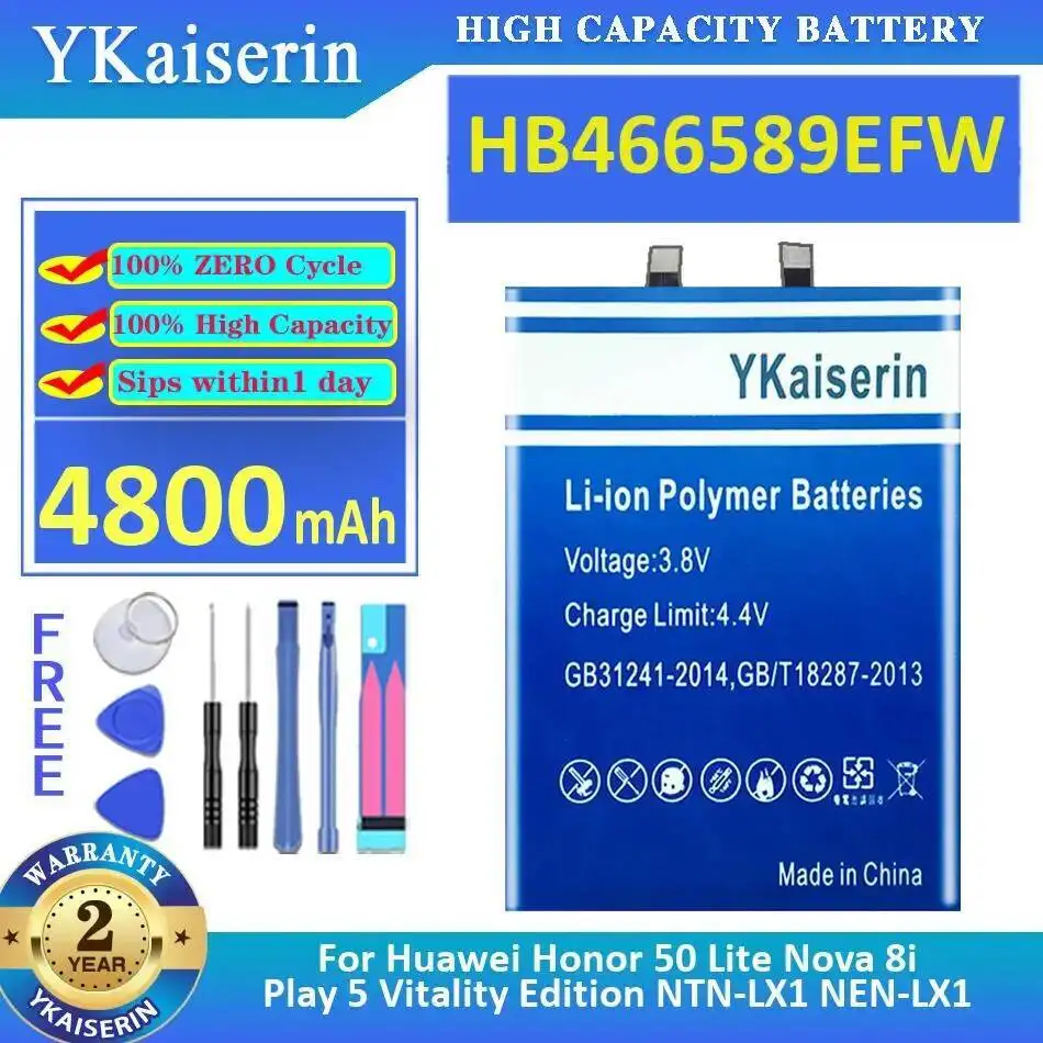 Mobile Phone Battery HB466589EFW 4800Mah For Huawei Honor 50 Lite Nova 8I Play 5 Vitality Edition Ntn-LX1 Nen-LX1
Mobile Phone Battery HB466589EFW 4800Mah For Huawei Honor 50 Lite Nova 8I Play 5 Vitality Edition Ntn-LX1 Nen-LX1