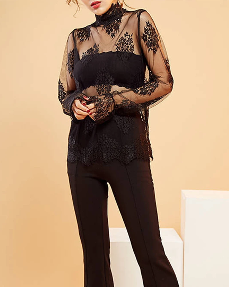 New Fashion 2025 Pullover Tops Lace Mock Neck Long Sleeve T-Shirt Sexy See Through Sheer Mesh Bell Sleeve Top
New Fashion 2025 Pullover Tops Lace Mock Neck Long Sleeve T-Shirt Sexy See Through Sheer Mesh Bell Sleeve Top