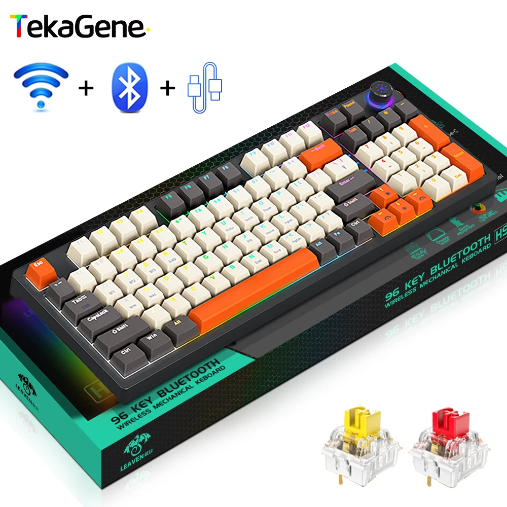 Mechanical Keyboard For Windows And IOS Computer Laptop PC 96 Keys Bluetooth 5.0 2.4G Wireless Wired Gaming Office Keyoards RGB
Mechanical Keyboard For Windows And IOS Computer Laptop PC 96 Keys Bluetooth 5.0 2.4G Wireless Wired Gaming Office Keyoards RGB