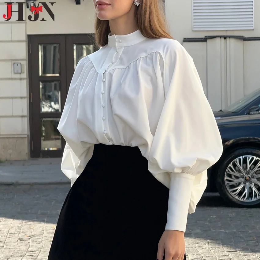 JHJN Elegance Women Blouse French White Long Lantern Shirt Classical Loose Overshirt Half High Collar Shirts Office Lady Tops
JHJN Elegance Women Blouse French White Long Lantern Shirt Classical Loose Overshirt Half High Collar Shirts Office Lady Tops