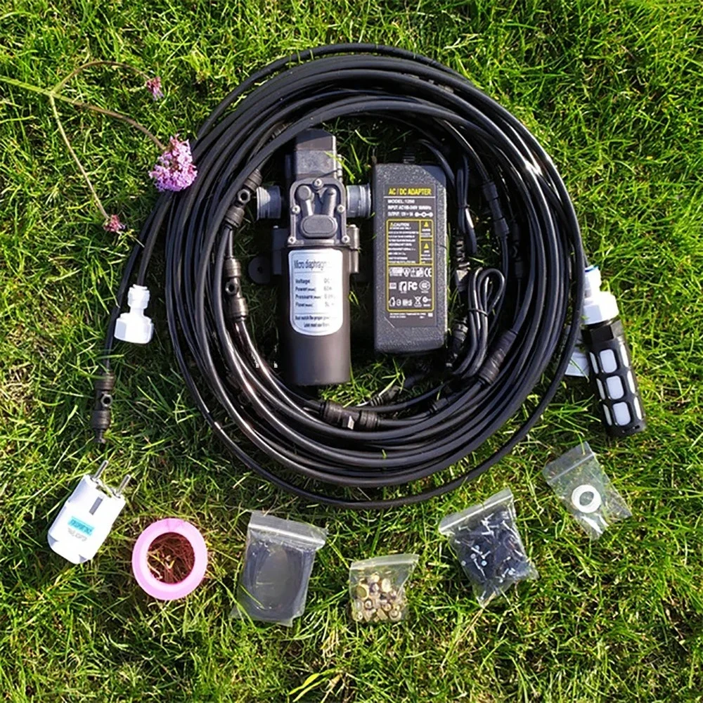 Misting Cooling System with 12V Water Mist Pump 6M Pre-Assembled Misting Line Brass Nozzles 0.1mm-0.8mm for Patio Garden
Misting Cooling System with 12V Water Mist Pump 6M Pre-Assembled Misting Line Brass Nozzles 0.1mm-0.8mm for Patio Garden