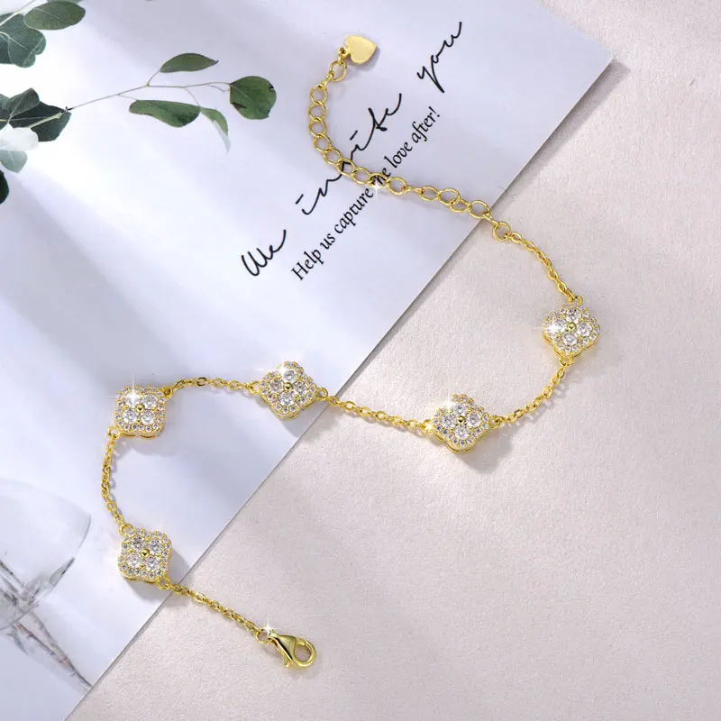 RAPRGOLD Certified Moissanite Four Leaf Clover Bracelets for Women 14K Gold Filled Bracelets Chain Wedding Fine Jewelry Gifts
RAPRGOLD Certified Moissanite Four Leaf Clover Bracelets for Women 14K Gold Filled Bracelets Chain Wedding Fine Jewelry Gifts