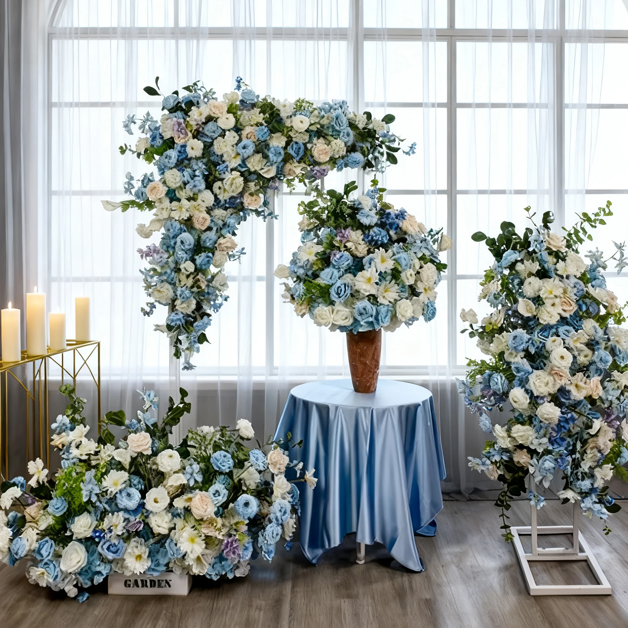 White And Blue Series Artificial Silk Flowers Arrangement Decorations Flower Ball Row And Arch Wedding Arch Backdrop
White And Blue Series Artificial Silk Flowers Arrangement Decorations Flower Ball Row And Arch Wedding Arch Backdrop