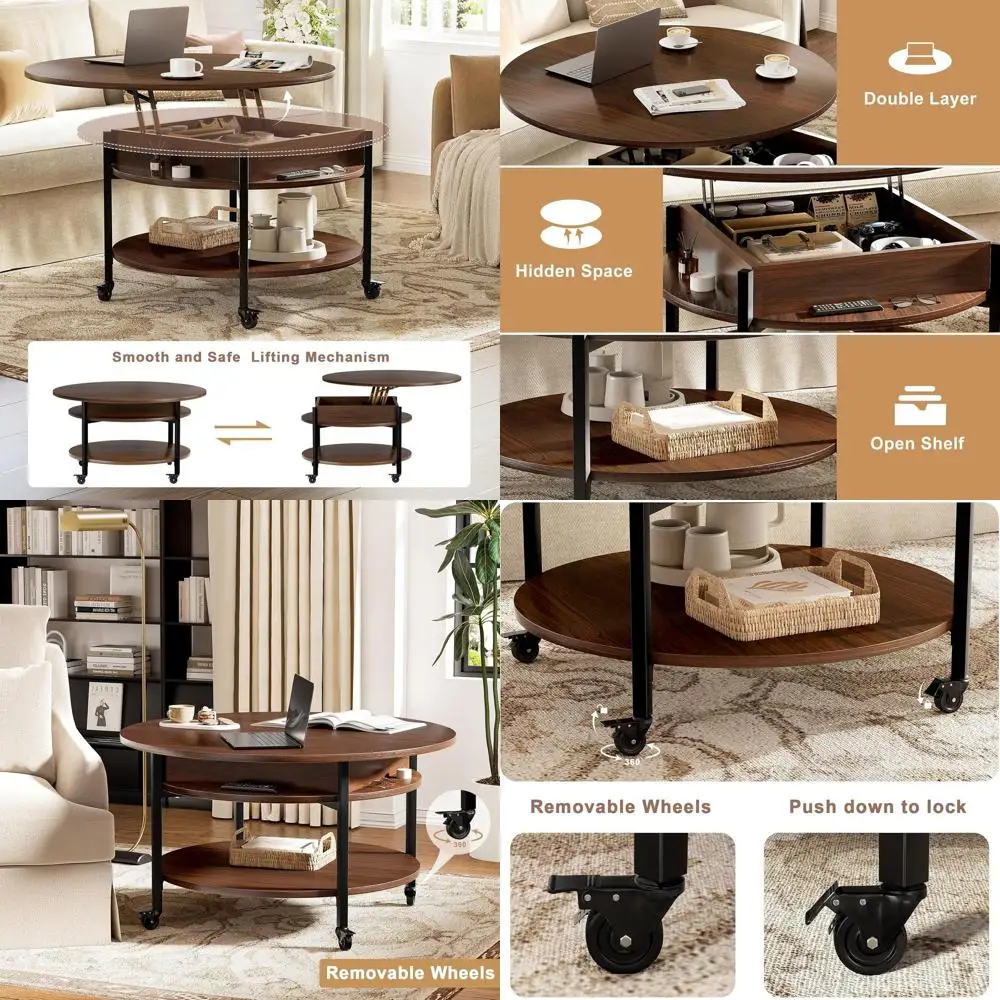 26.77 Rolling Coffee Table with Storage for Living Room, 2-Tier Small Circle Dining Table
26.77 Rolling Coffee Table with Storage for Living Room, 2-Tier Small Circle Dining Table