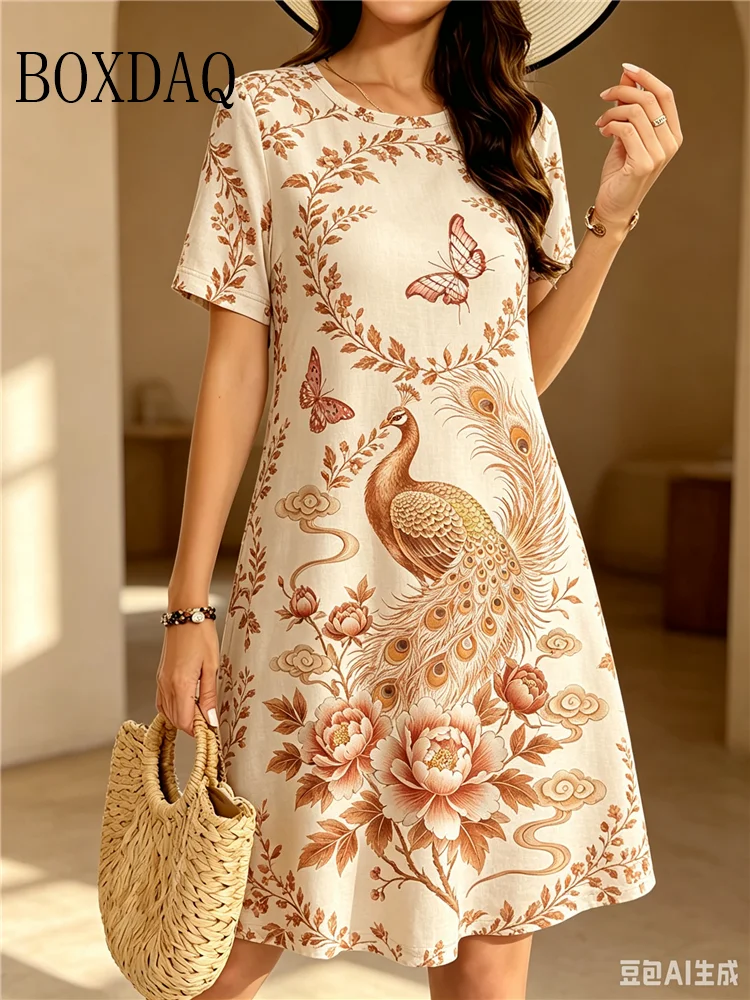 New 2026 Summer Dresses Women's Retro Peacock Pattern Butterfly 3D Print Dress Casual Fashion Short Sleeve Loose Women Clothing
New 2026 Summer Dresses Women's Retro Peacock Pattern Butterfly 3D Print Dress Casual Fashion Short Sleeve Loose Women Clothing