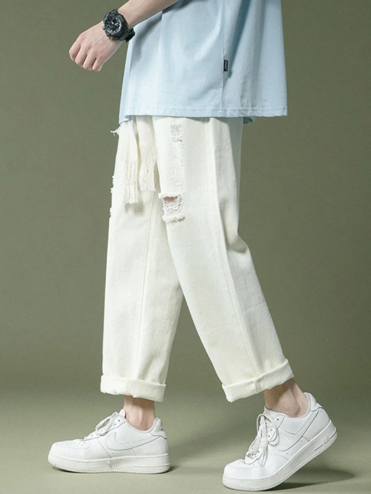 Белые рваные прямые джинсы для рабочей одежды, мужские летние модные брендовые брюки Haome American High Street Nine-Five
Белые рваные прямые джинсы для рабочей одежды, мужские летние модные брендовые брюки Haome American High Street Nine-Five