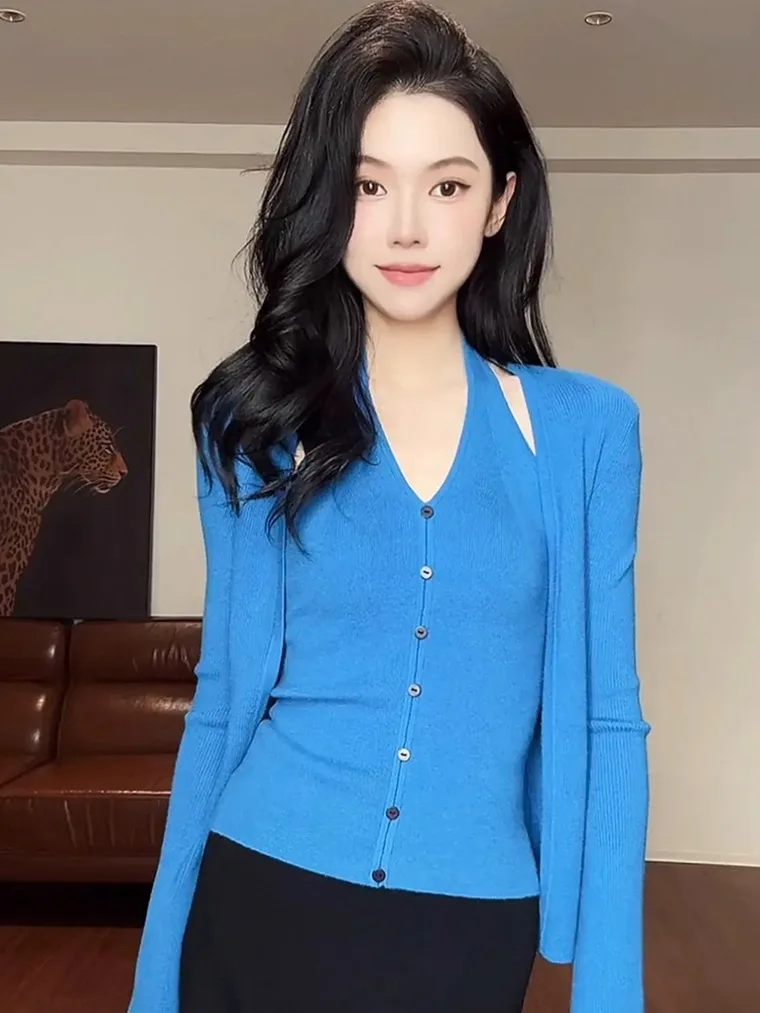 Women's Early Autumn Knitted Sweater Dress Two-Piece Set Korean Style Outerwear Top V-Neck Long Sleeve Fine Gauge
Women's Early Autumn Knitted Sweater Dress Two-Piece Set Korean Style Outerwear Top V-Neck Long Sleeve Fine Gauge