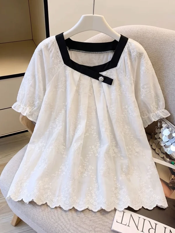Chic Lace Square Collar Short Sleeve Women's Shirt Korean Style Bubble Sleeve Casual Top plus Size Fat MM Doll Shirt Summer N...
Chic Lace Square Collar Short Sleeve Women's Shirt Korean Style Bubble Sleeve Casual Top plus Size Fat MM Doll Shirt Summer N...