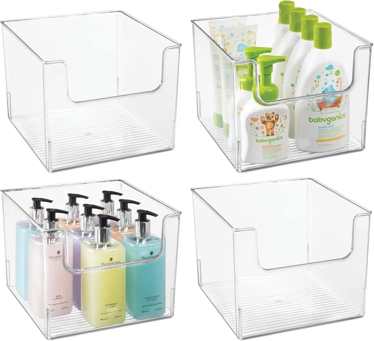 Modern Clear Plastic Open Front Storage Bins for Bathroom, Closet, and Cabinet Organization - 4 Pack
Modern Clear Plastic Open Front Storage Bins for Bathroom, Closet, and Cabinet Organization - 4 Pack