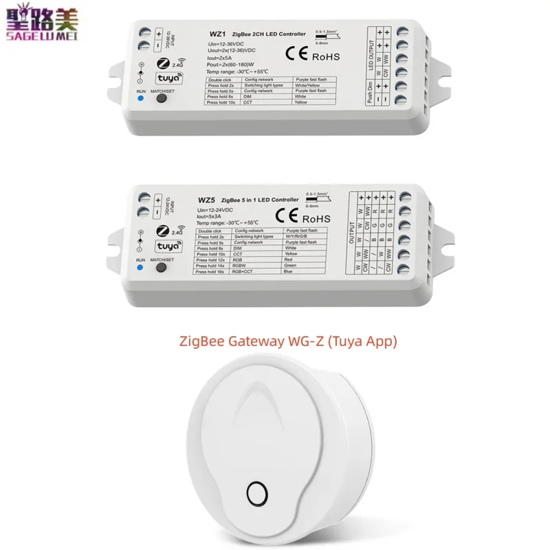 WG-Z (Tuya App) ZigBee Gateway Work with WZ1 2CH*5A RF Dimmer/WZ5 5CH*3A Controller for Single Color RGB RGBW RGBCCT Led Lamp
WG-Z (Tuya App) ZigBee Gateway Work with WZ1 2CH*5A RF Dimmer/WZ5 5CH*3A Controller for Single Color RGB RGBW RGBCCT Led Lamp