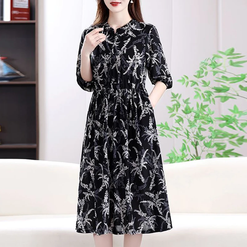 Elegant Ruffles Pockets Printed Shirring Bandage Bow Midi Dress Women's Clothing Summer New Loose Office Lady Floral Dress
Elegant Ruffles Pockets Printed Shirring Bandage Bow Midi Dress Women's Clothing Summer New Loose Office Lady Floral Dress
