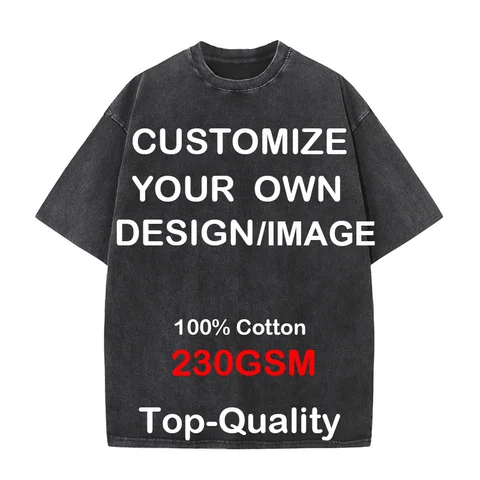 Custom Your LOGO Hip Hop Streetwear Men 100% Cotton T-shirts Oversized Washed Top Tee Unisex Summer Retro Brand Personalized
