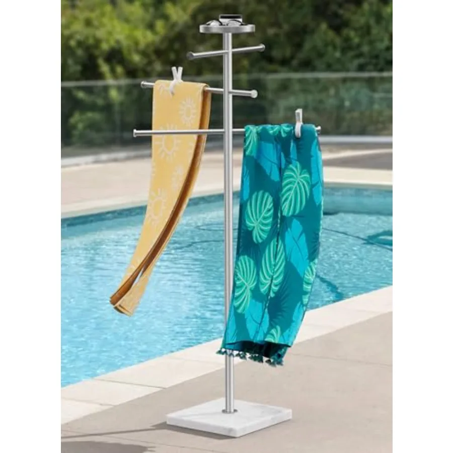 Outdoor towel rack for pool and hot tub use, natural marble base with 18/8 stainless steel arms, brushed finish, adjustable 3-a
Outdoor towel rack for pool and hot tub use, natural marble base with 18/8 stainless steel arms, brushed finish, adjustable 3-a