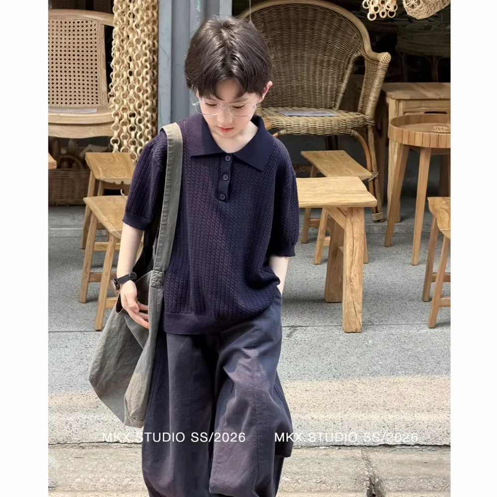 Boys Set Summer New Children's Solid Color Knitted Short Sleeved Polo Shirt+Casual Pants Two-piece Set 100-160CM
Boys Set Summer New Children's Solid Color Knitted Short Sleeved Polo Shirt+Casual Pants Two-piece Set 100-160CM