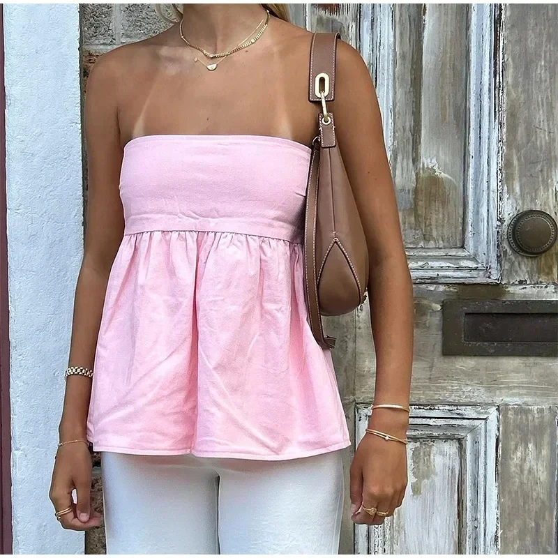 Summer Strapless Ruffles Women Cropped Tops Sleeveless Shirts 2024 Sexy Chic Off Shoulder Backless Solid Color Ladies T-shirt
Summer Strapless Ruffles Women Cropped Tops Sleeveless Shirts 2024 Sexy Chic Off Shoulder Backless Solid Color Ladies T-shirt