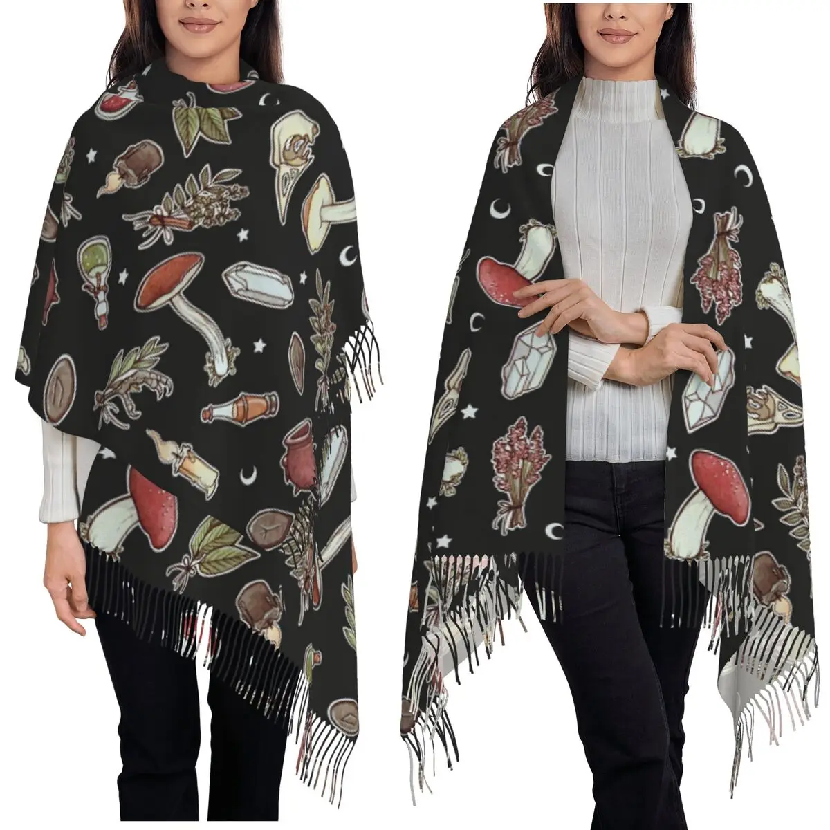 Темный шарф с узором ведьмы и грибов, шарфы с кисточками, женские мягкие теплые шали и накидки, длинная осенне-зимняя шаль
Темный шарф с узором ведьмы и грибов, шарфы с кисточками, женские мягкие теплые шали и накидки, длинная осенне-зимняя шаль