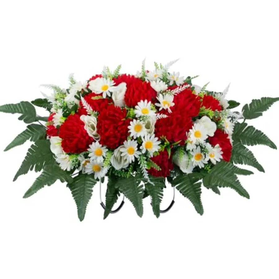 30" Artificial Cemetery Flowers Headstone Saddle, UV Resistant Silk Red Mums and White Roses Grave Saddle, Realistic Outdoor Gr
30" Artificial Cemetery Flowers Headstone Saddle, UV Resistant Silk Red Mums and White Roses Grave Saddle, Realistic Outdoor Gr