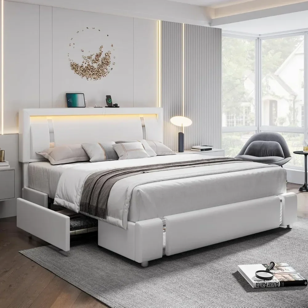 Bed Frame with RGB LED Lights Headboard & 2 Storage Drawers, USB-C Charging Ports, No Box Spring Needed
Bed Frame with RGB LED Lights Headboard & 2 Storage Drawers, USB-C Charging Ports, No Box Spring Needed