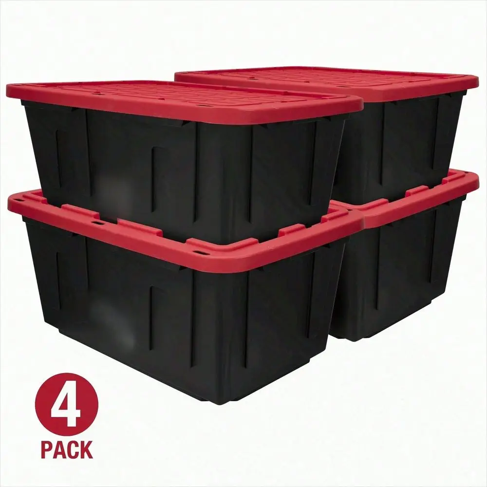 Of 4 27 Gallon Large Storage Bin With Snap Lid, Black And Red, Heavy Duty Plastic Storage Container
Of 4 27 Gallon Large Storage Bin With Snap Lid, Black And Red, Heavy Duty Plastic Storage Container