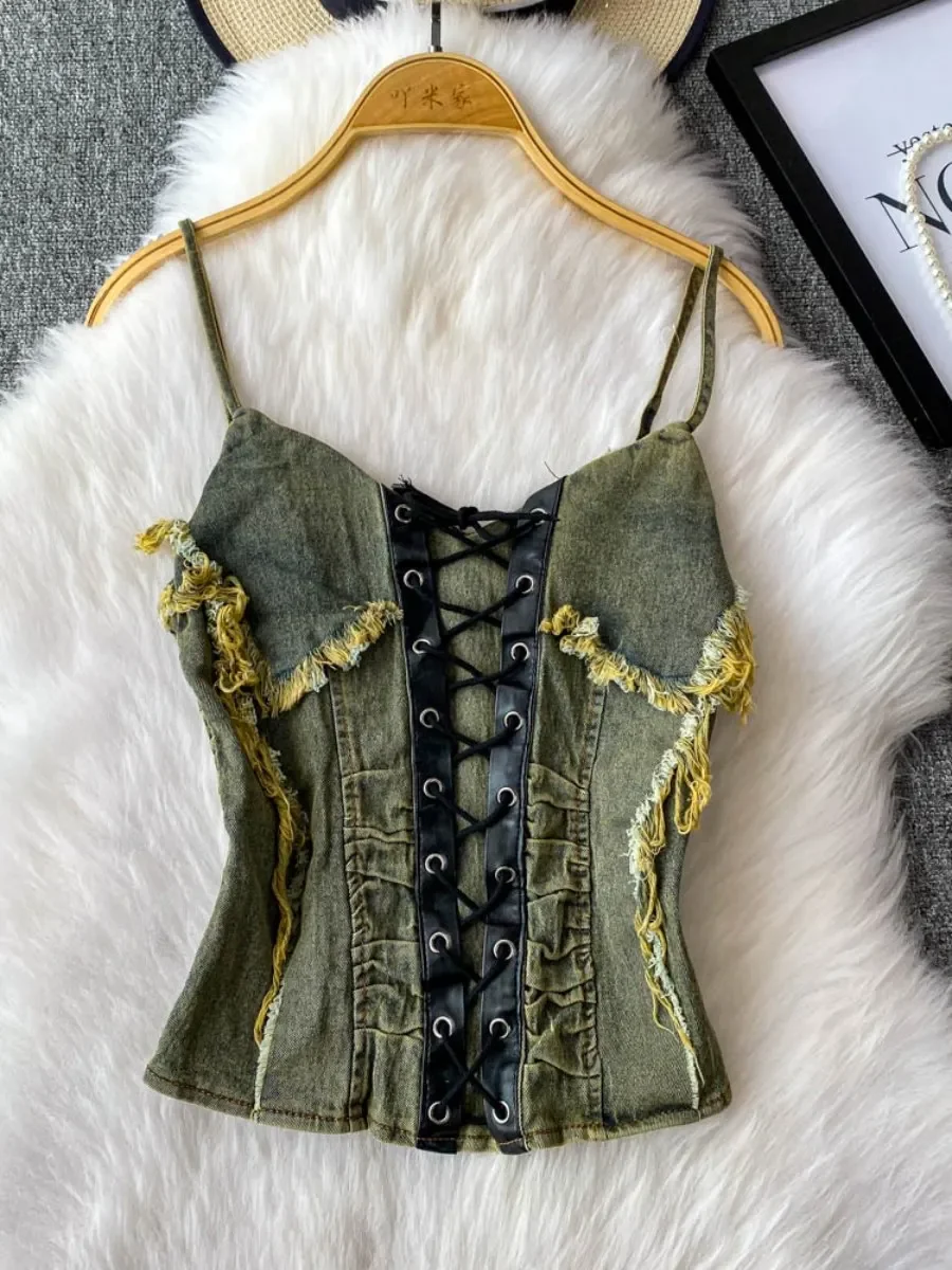 ssTss Denim V-Neck Halter Vest Women's 2025 New American Sexy Spice Raw Hem Slim Crop Top
ssTss Denim V-Neck Halter Vest Women's 2025 New American Sexy Spice Raw Hem Slim Crop Top